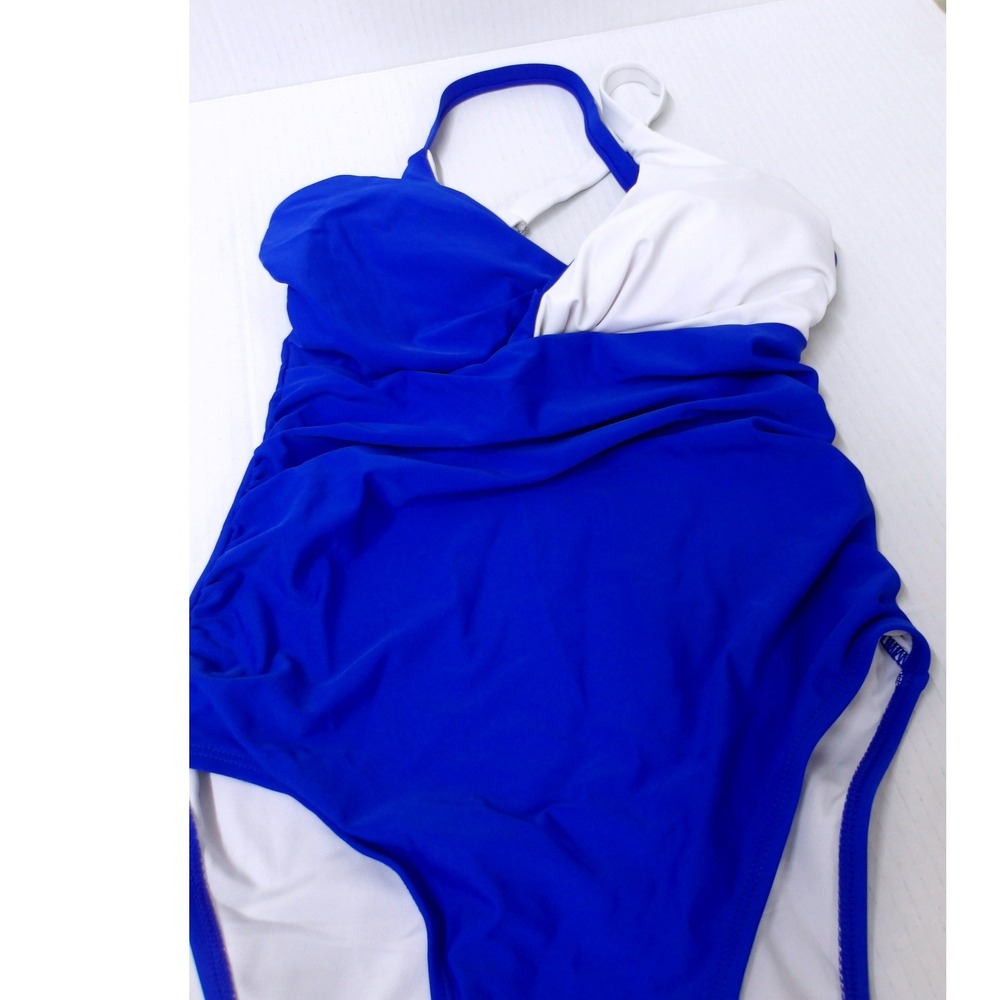 Pink Queen Womens Royal Blue‎ White Ruched One Piece Swimsuit S /#26606